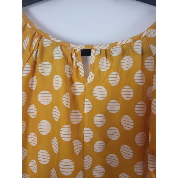 Modbe Yellow Polka Dot Blouse L Womens Long Sleeve Key Hole Front Pullover - Picture 12 of 12